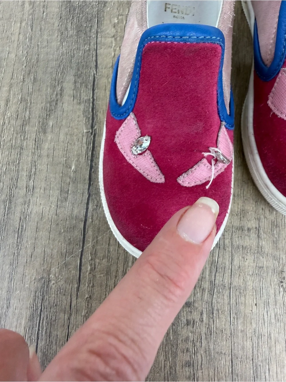 Fendi Kids Magenta & Light Pink Suede Slip-On Sneakers with Blue Trim